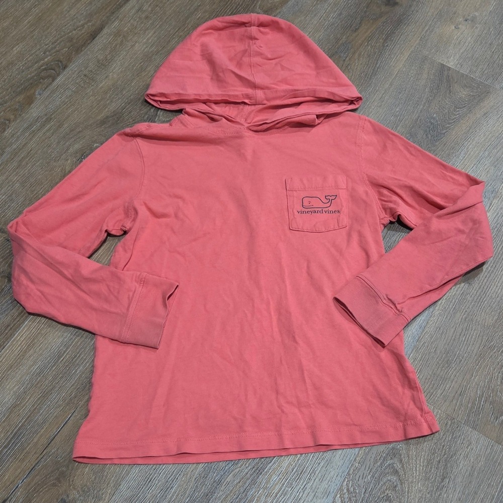 Vineyard Vines Kids Coral Sailboat Whale Graphic Hooded T-Shirt Size 7